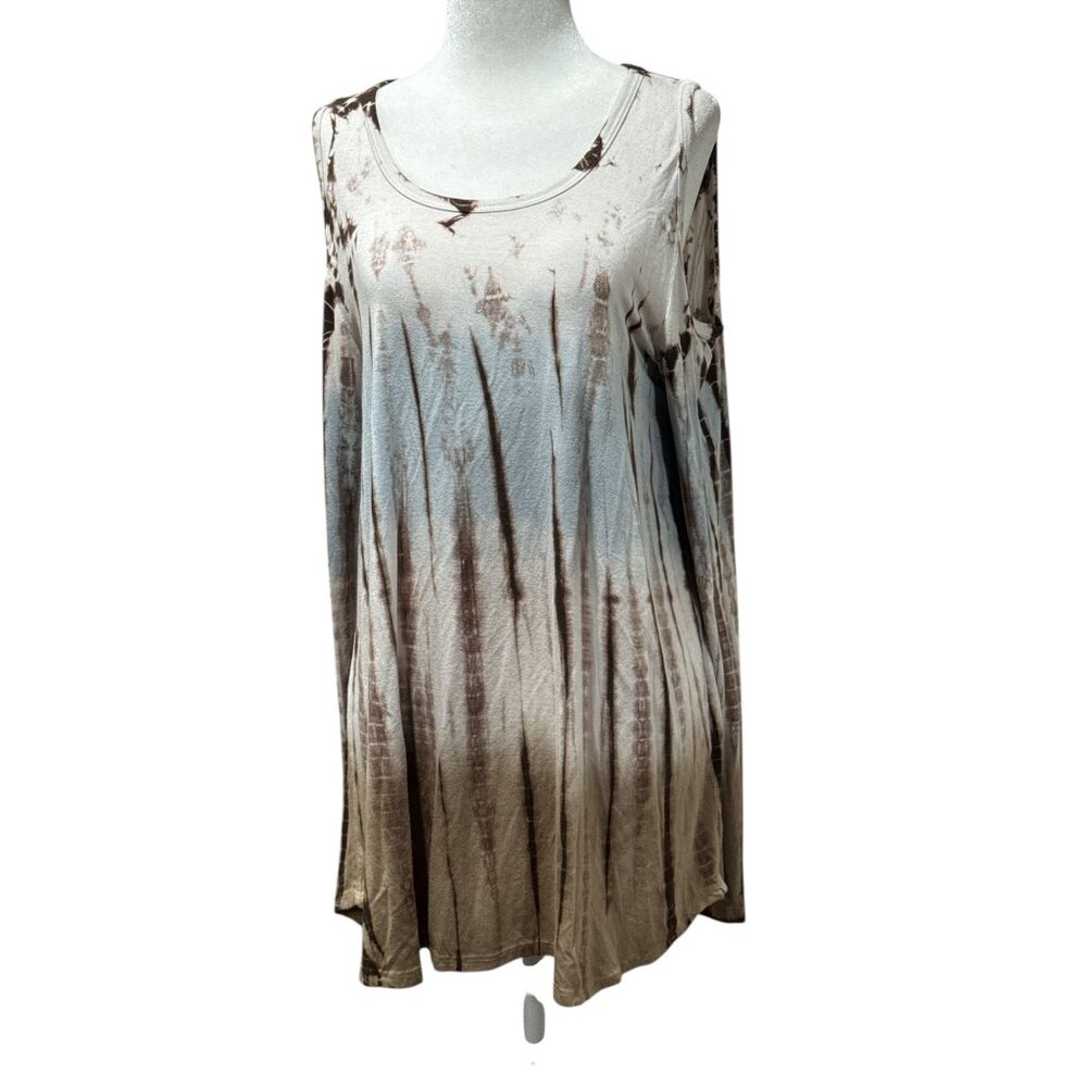 Karen Kane Womens Tunic Top Size M Brown Blue Tie Dye Cold Shoulder Sleeve